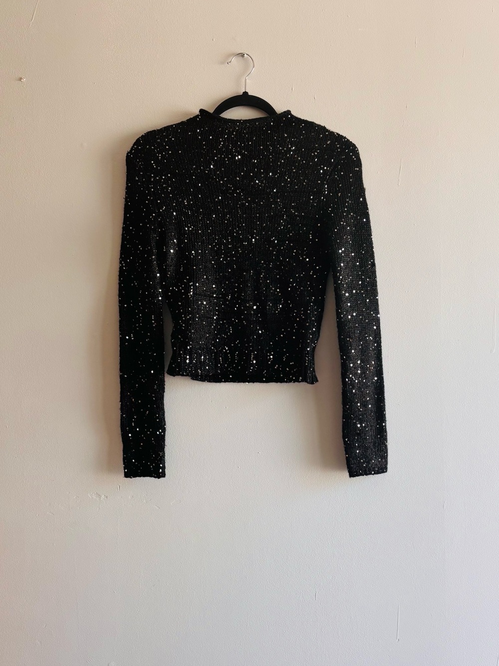 Lucy Paris Women’s Beaded Festive Black Long Sleeve Mock Neck Sweater Sz M bling
